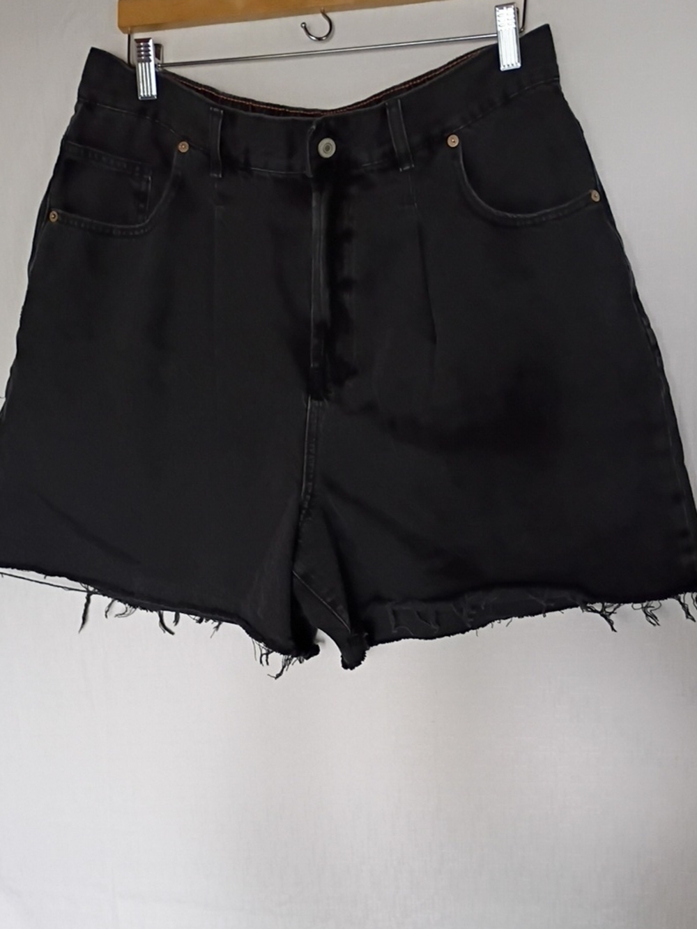 Free People We The Free Black High-Rise Frayed Hem Jean Shorts Size XL